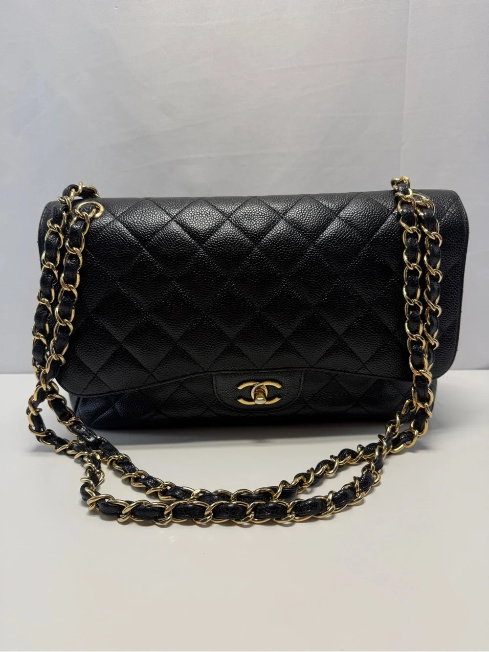 CHANEL Caviar Quilted Jumbo Single Flap Black